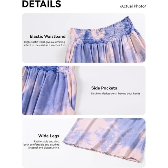 Tie Dye Wide Leg Pants Elastic Waistband Pockets Blue Pink Size XL Palazzo - Picture 4 of 4